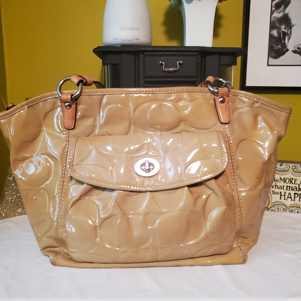 Coach Patent Leather Shoulder/Tote Bag Light Brown